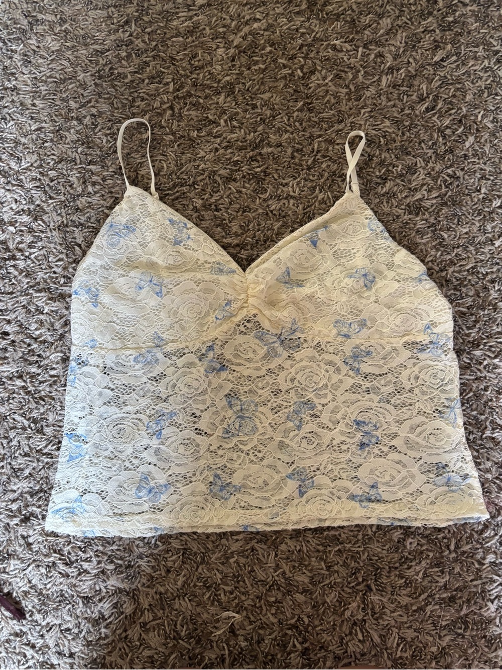 Floral Lace Cami - Cream with Light Blue Accents